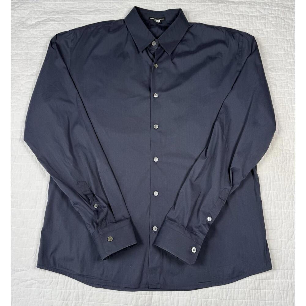 James Perse Navy Button Down Shirt Mens 1 Small Italy Stretch Cotton Minimalist